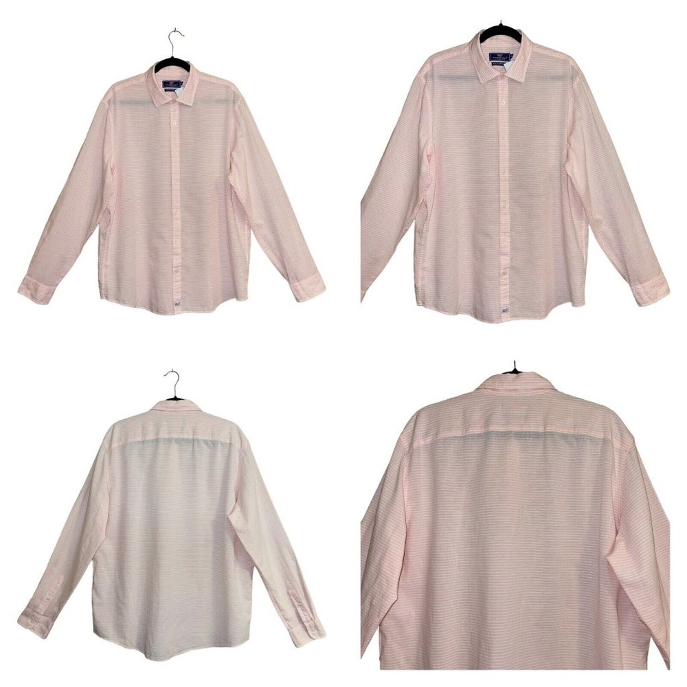 Vineyard Vines Men Slim Fit Cooper Shirt XL Pink Pinstripe Collared Cotton Linen - Picture 13 of 15